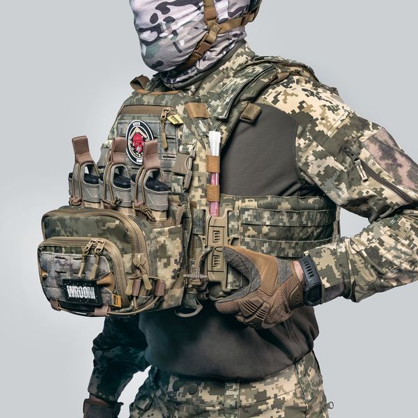 Бронежилет 6 класу "Ghost Performance V1" з системою швидкого скидання + 3 підсумків, з м'якими пакетами 1 класу, колір піксель 4509-11 фото