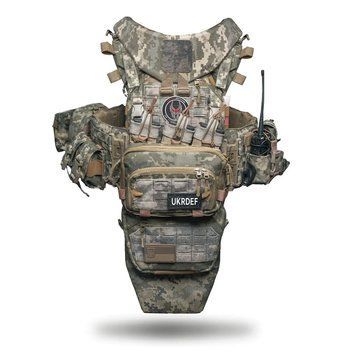Бронежилет 6 класу "Ghost Performance V4", Плакард, система швидкого скидання + 9 підсумків, балістичний захист 1 класу, колір Піксель 2600-08 фото