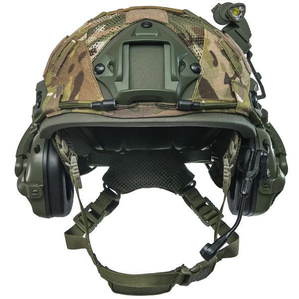 Шлем FAST NIJ IIIA с Навушниками Earmor M32 X MOD4 + фонарик, цвет оливковый, кавер Мультикам, размер М 32442-324M фото