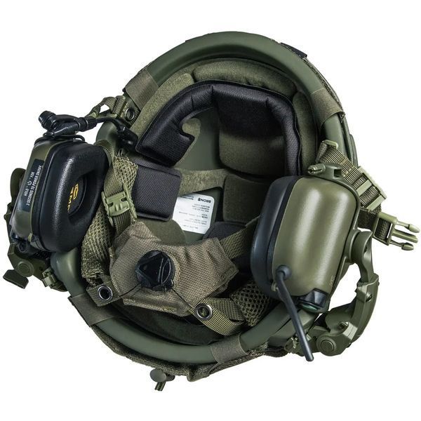 Шлем FAST NIJ IIIA с Навушниками Earmor M32 X MOD4 + фонарик, цвет оливковый, кавер Мультикам, размер М 32442-324M фото