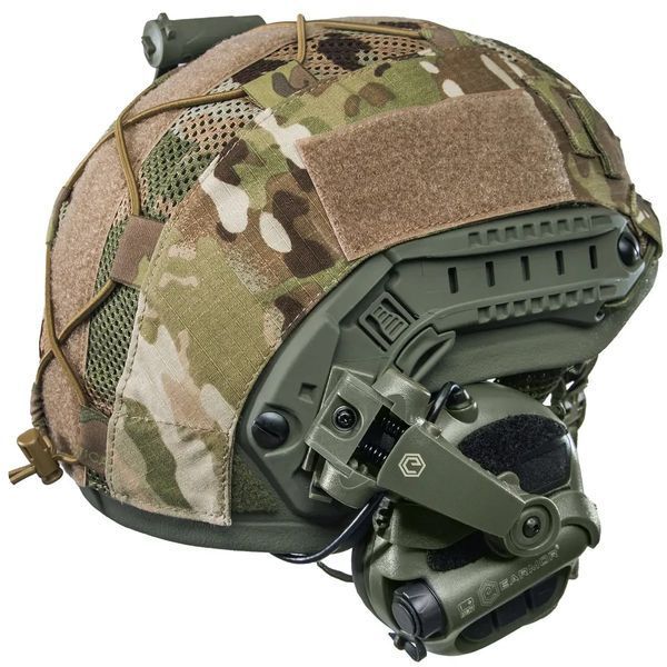 Шлем FAST NIJ IIIA с Навушниками Earmor M32 X MOD4 + фонарик, цвет оливковый, кавер Мультикам, размер М 32442-324M фото