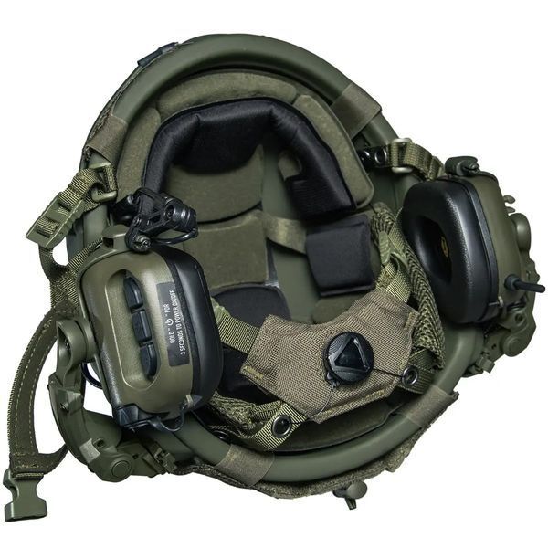 Шлем FAST NIJ IIIA с Навушниками Earmor M32 X MOD4 + фонарик, цвет оливковый, кавер Мультикам, размер М 32442-324M фото