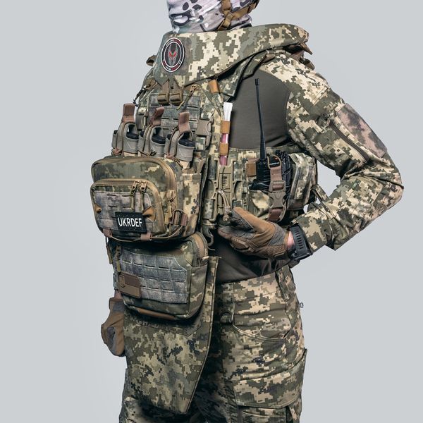 Бронежилет 6 класу "Ghost Performance V4", Плакард, система швидкого скидання + 9 підсумків, балістичний захист 1 класу, колір Піксель 2600-08 фото